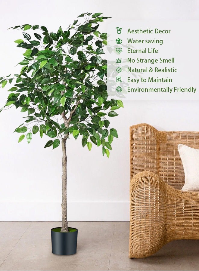 180 CM Artificial Ficus Plant Ficus Tree Fake Plant with Plastic Pot & Moss Grass for Home Garden Decoration – Fake Tree – Artificial Plants (Green)