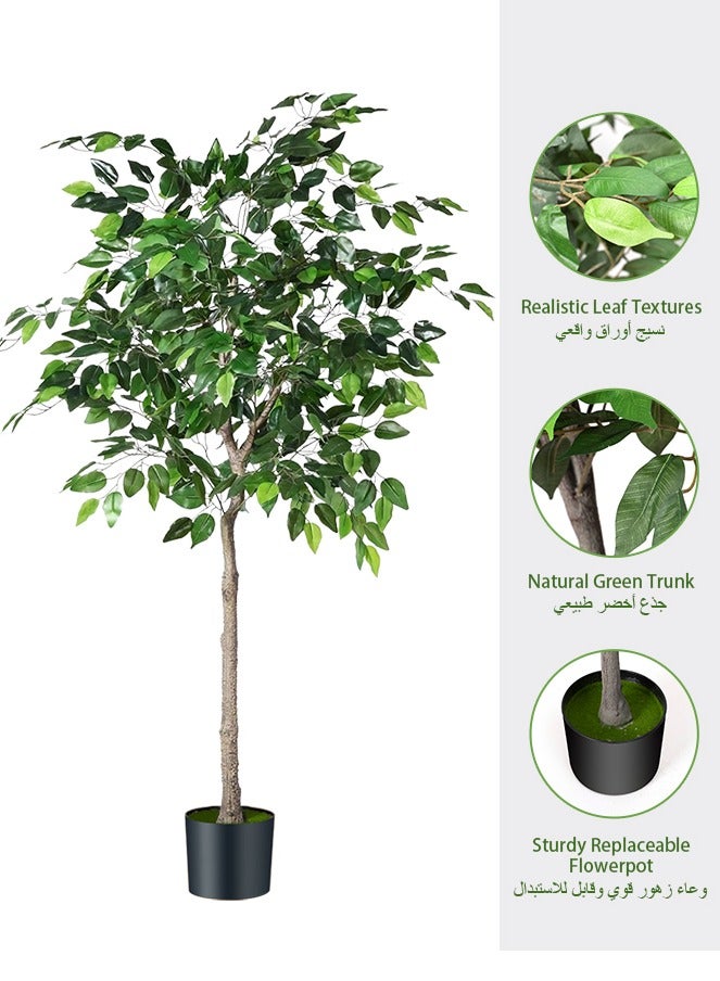 180 CM Artificial Ficus Plant Ficus Tree Fake Plant with Plastic Pot & Moss Grass for Home Garden Decoration – Fake Tree – Artificial Plants (Green)