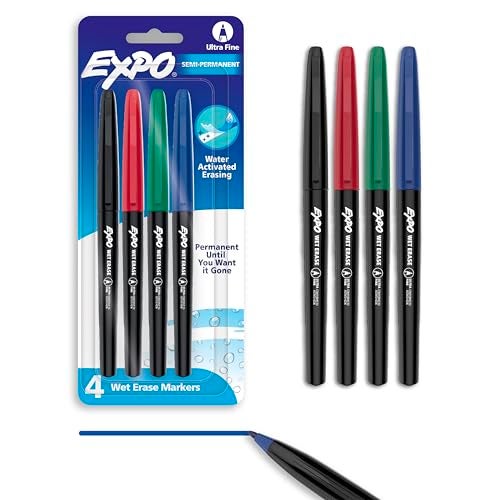 Expo EXPO Wet Erase Markers SemiPermanent Markers Assorted Ultra Fine Point 4 Count 