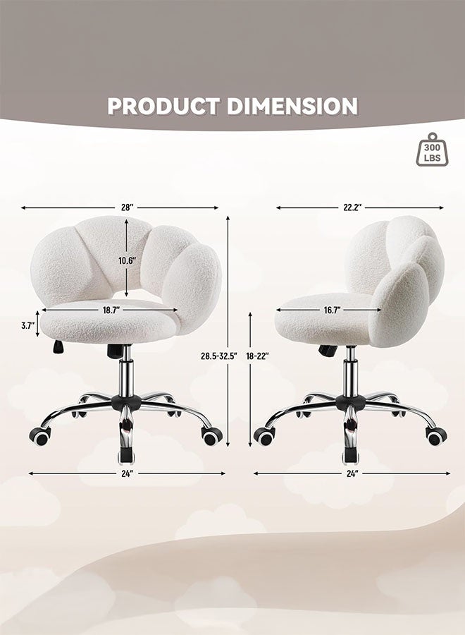 JOMILA Cloud-Shaped Vanity Desk Chair Boucle Upholstered with Adjustable Height, Swivel Wheels & Plush Teddy Fabric, Cute Vanity Chair for Home Office, Bedroom, Dressing Room (White) - Image 3