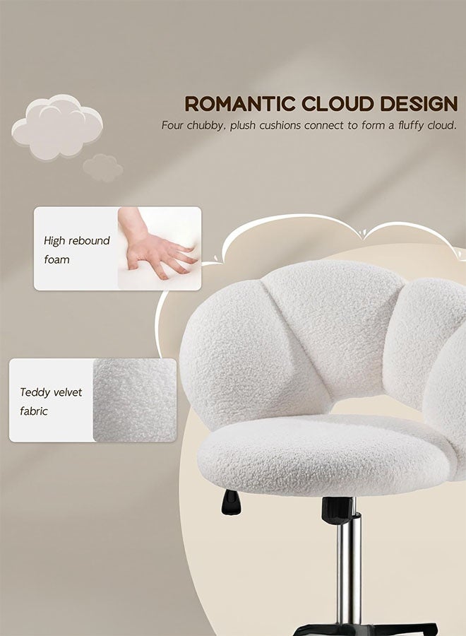 JOMILA Cloud-Shaped Vanity Desk Chair Boucle Upholstered with Adjustable Height, Swivel Wheels & Plush Teddy Fabric, Cute Vanity Chair for Home Office, Bedroom, Dressing Room (White) - Image 5
