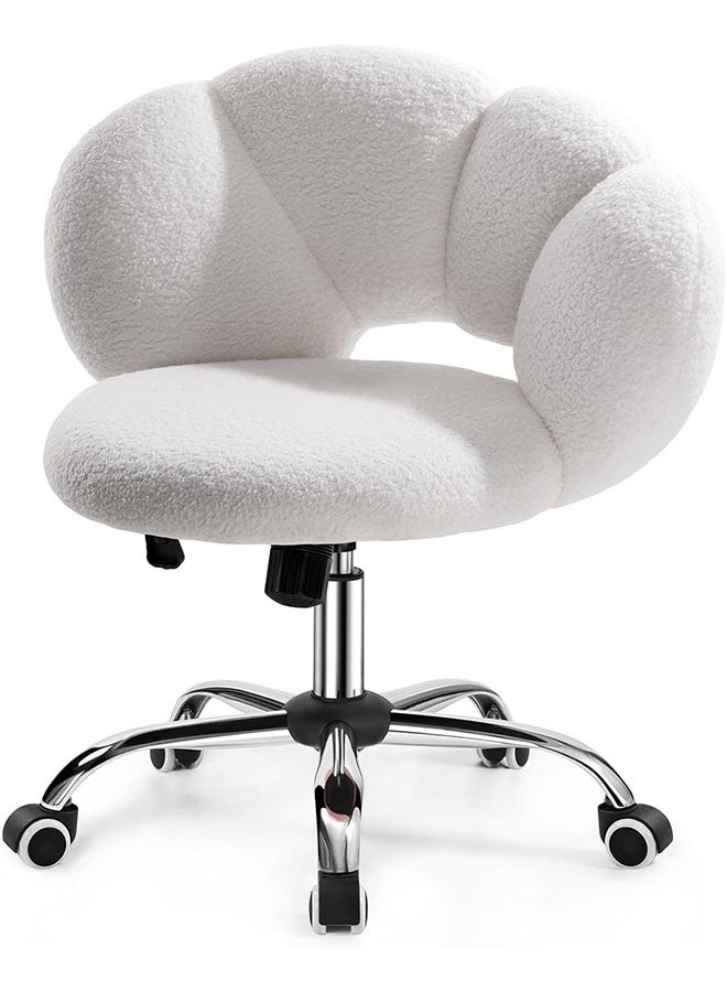 JOMILA Cloud-Shaped Vanity Desk Chair Boucle Upholstered with Adjustable Height, Swivel Wheels & Plush Teddy Fabric, Cute Vanity Chair for Home Office, Bedroom, Dressing Room (White) - Image 2