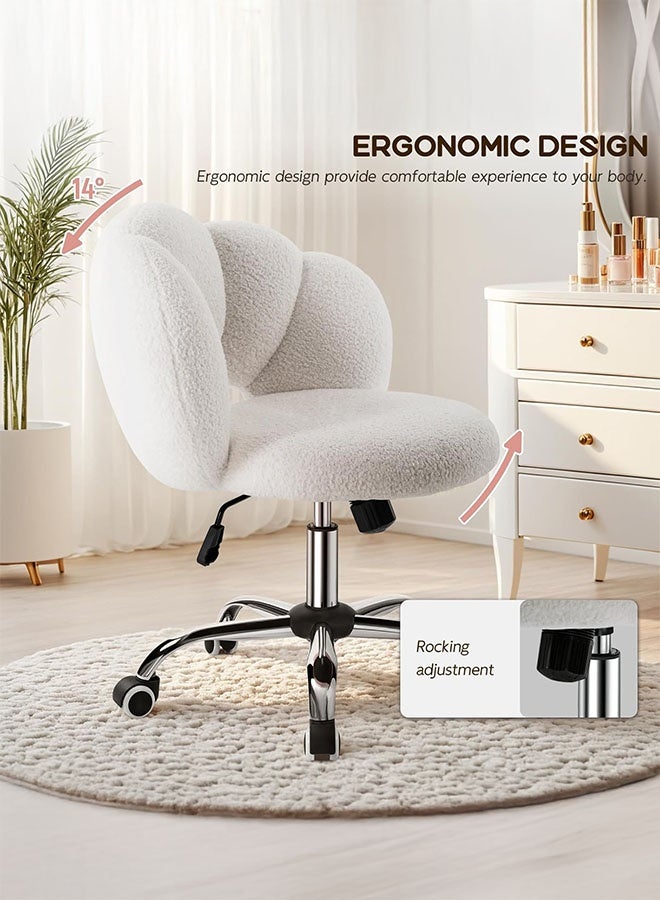 JOMILA Cloud-Shaped Vanity Desk Chair Boucle Upholstered with Adjustable Height, Swivel Wheels & Plush Teddy Fabric, Cute Vanity Chair for Home Office, Bedroom, Dressing Room (White) - Image 4