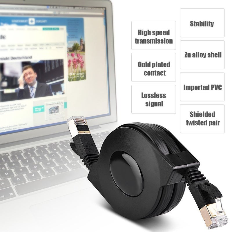 fosa كابل إيثرنت FOSA CAT 7، كابل LAN محمي قابل للسحب CAT7 RJ45 600MHz، كابل إيثرنت مسطح - Image 3