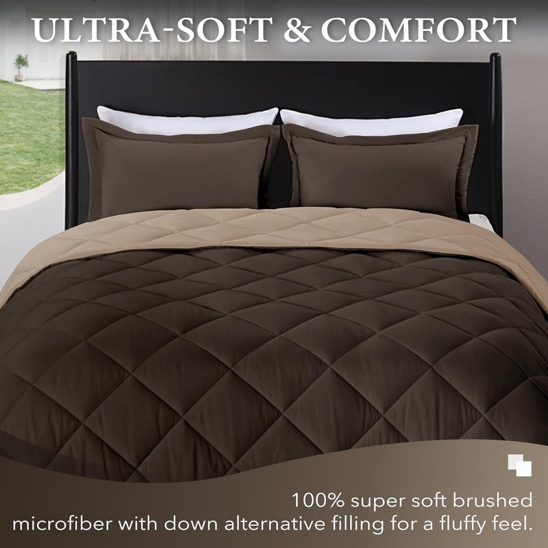 downluxe King Size Comforter Set - Brown and Tan King Comforter, Soft Bedding Sets for All Seasons -3 Pieces - 1 Comforter (104"x92") and 2 Pillow Shams(20"x36") - Image 2