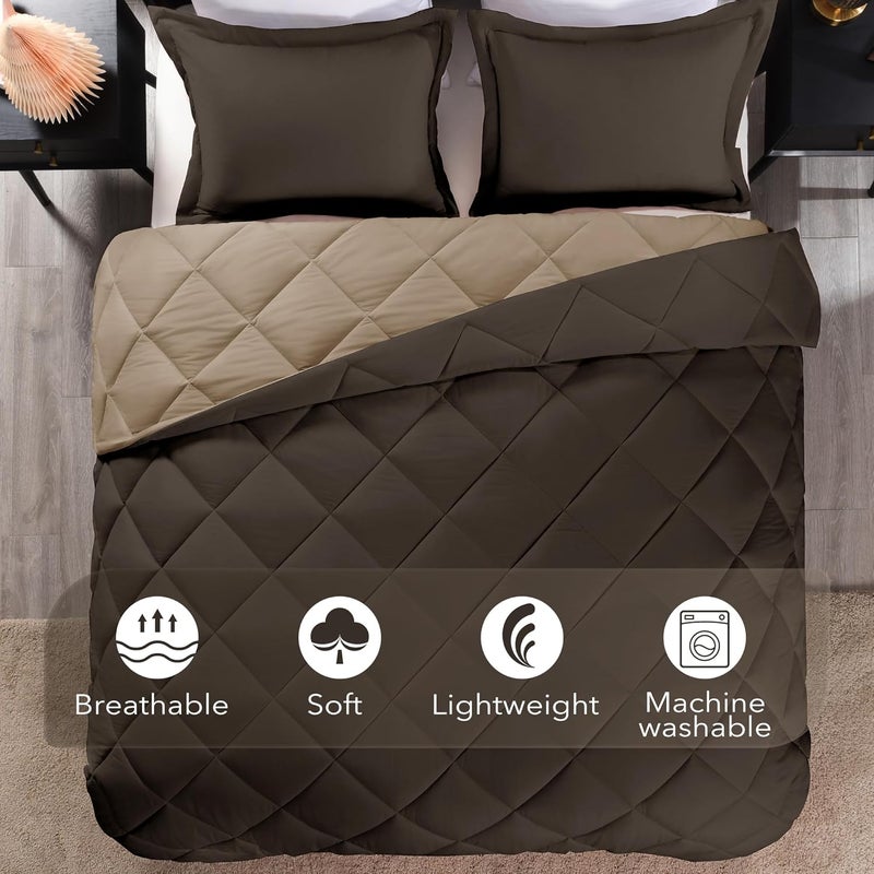 downluxe King Size Comforter Set - Brown and Tan King Comforter, Soft Bedding Sets for All Seasons -3 Pieces - 1 Comforter (104"x92") and 2 Pillow Shams(20"x36") - Image 5