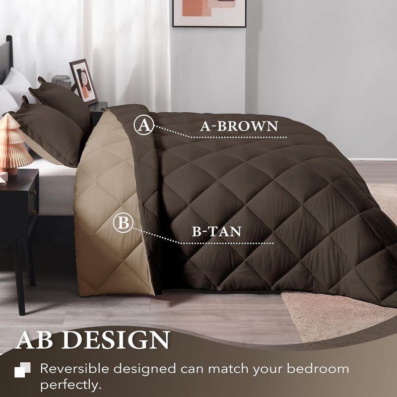 downluxe King Size Comforter Set - Brown and Tan King Comforter, Soft Bedding Sets for All Seasons -3 Pieces - 1 Comforter (104"x92") and 2 Pillow Shams(20"x36") - Image 4