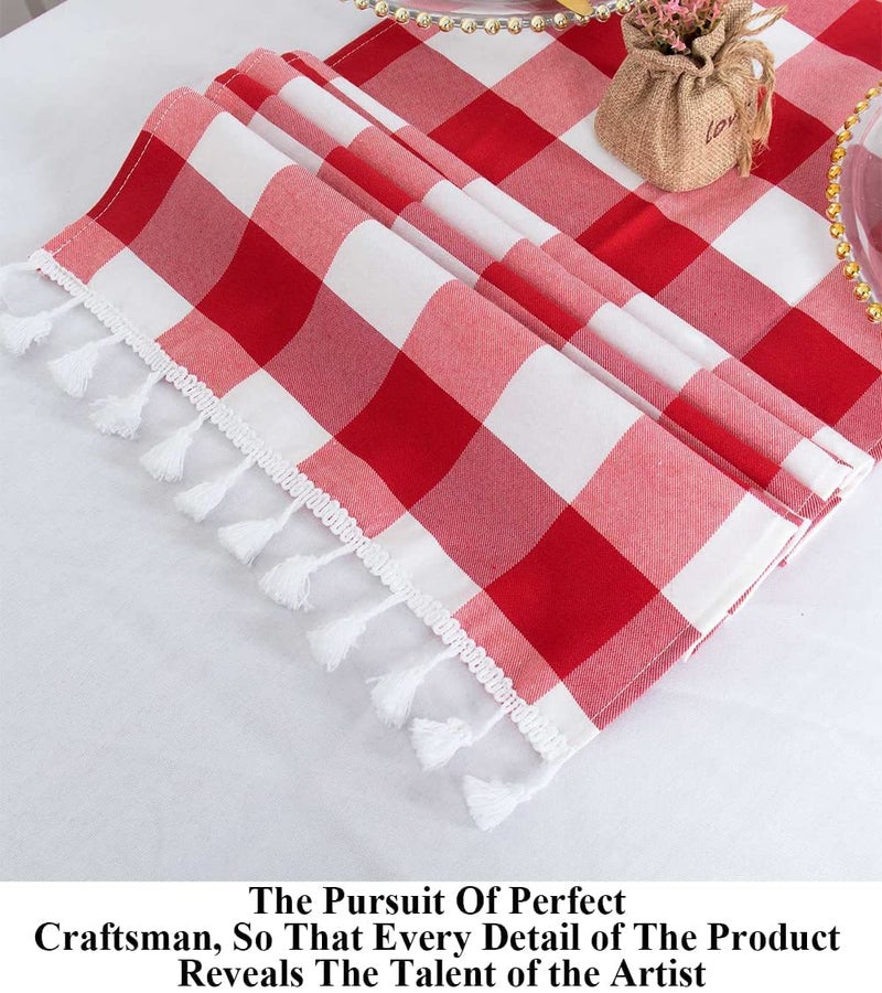 Partisout Buffalo Check Table Runner 72 Inch Red and White Checked Table Runner with Tassel Bluffalo Plaid Table Runners Washable Cotton Linen Table Cover Gingham Table Runners (14x72) - Image 4