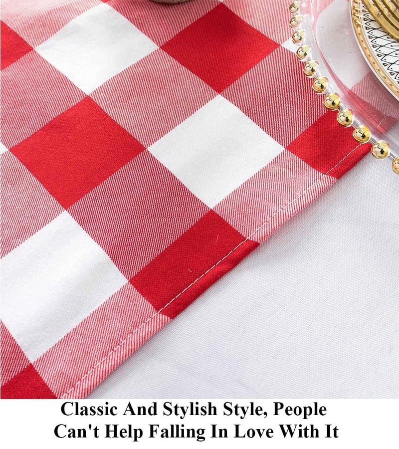 Partisout Buffalo Check Table Runner 72 Inch Red and White Checked Table Runner with Tassel Bluffalo Plaid Table Runners Washable Cotton Linen Table Cover Gingham Table Runners (14x72) - Image 3