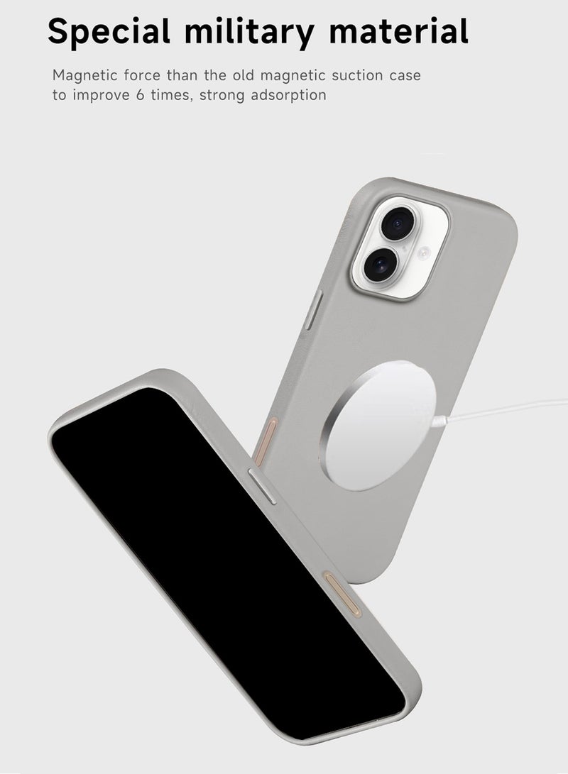 Wtech Apple iPhone 17 5G 2025 Luxury Leather Magnetic Wireless Charging Case Original MagSafe Shockproof Case Cover (MCMPMN) - Grey - Image 3