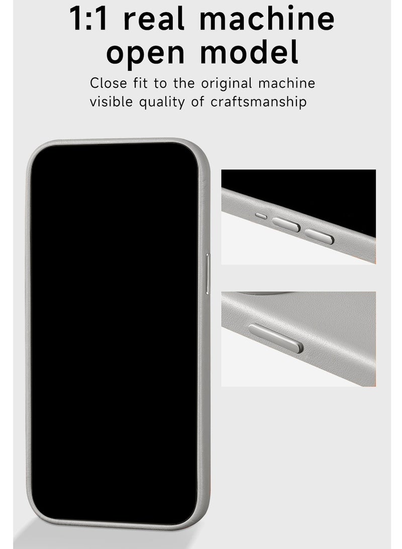 Wtech Apple iPhone 17 5G 2025 Luxury Leather Magnetic Wireless Charging Case Original MagSafe Shockproof Case Cover (MCMPMN) - Grey - Image 5