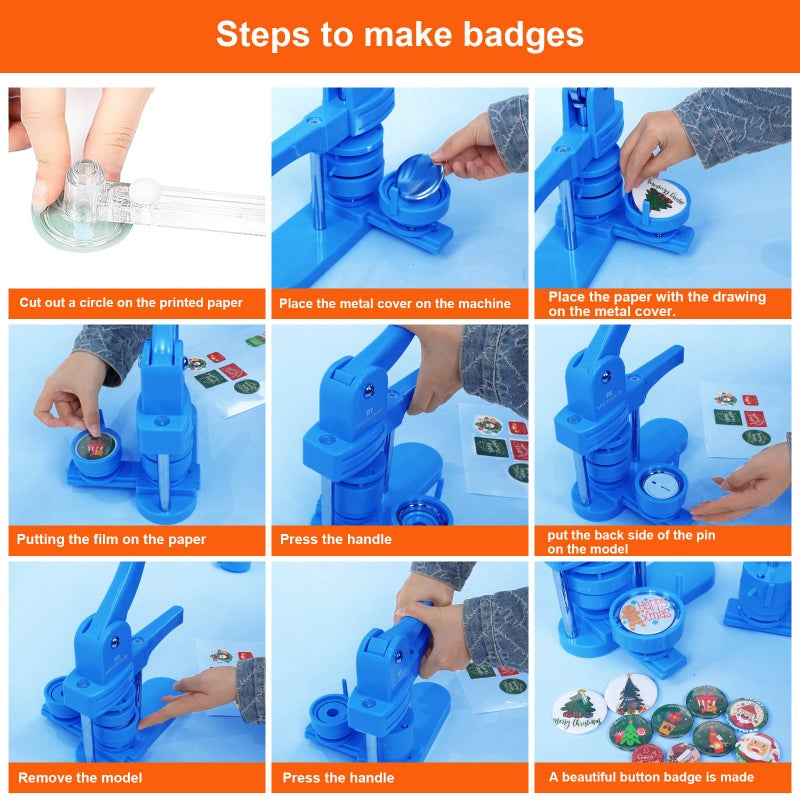 MECOLOUR Button Maker Machine Multiple Sizes 1.26+1.73+2.28 inch Pin Maker Machine,150pcs Button Badge Making Supplies,Button Press Machine for DIY Personalized Pinback Buttons Children DIY Gift(Blue) - Image 5