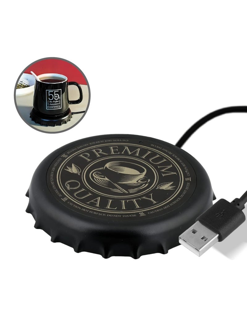 Excefore Cup Warmer Coaster Coffee Mug Warmer, Usb Constant Temperature Heating Pad For Desktop, Beverage Insulation Coaster Heating Mug Mat Pad For Tea Coffee, Bottle Cap Shape, Black - Image 1