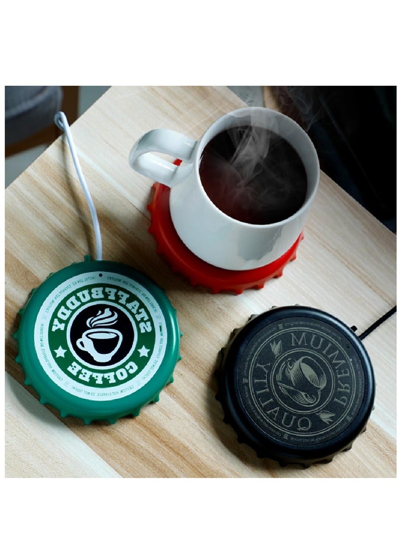 Excefore Cup Warmer Coaster Coffee Mug Warmer, Usb Constant Temperature Heating Pad For Desktop, Beverage Insulation Coaster Heating Mug Mat Pad For Tea Coffee, Bottle Cap Shape, Black - Image 2