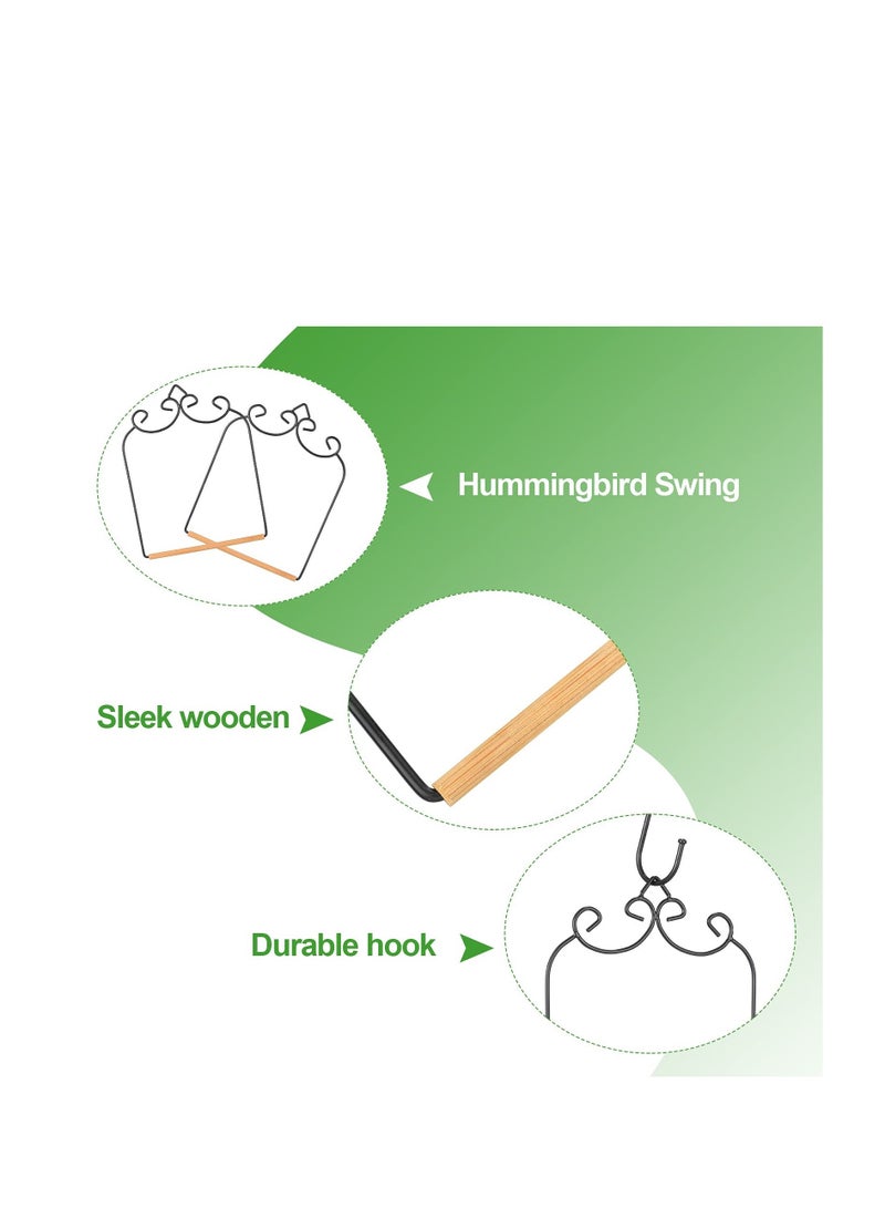 Excefore Hummingbird Swing Metal Frame, 2 Pcs Wooden Dowel Humming Bird Perch Swing Feeder Accessory, with Black Iron S Shaped Hook, for Hanging Outdoor Lawn Patio Garden or Indoor Office - Image 3