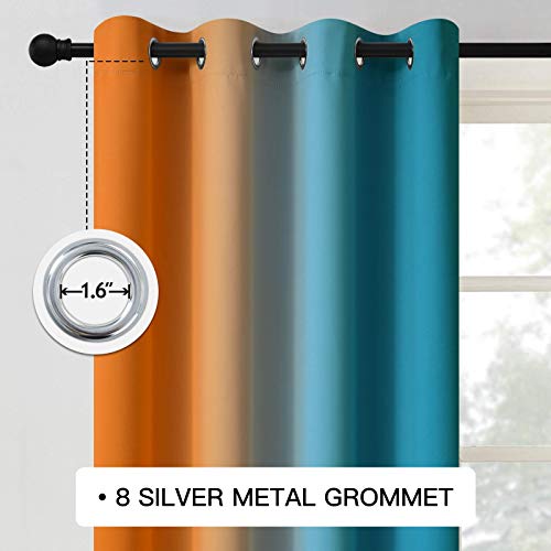 COSVIYA Grommet Ombre Room Darkening Curtains 54 inches Length for Kids/Girls Bedroom, Polyester Light Blocking Orange and Blue Gradient Window Drapes/Curtains for Living Room,2 Panels, 52x54 inches - Image 3