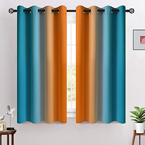 COSVIYA Grommet Ombre Room Darkening Curtains 54 inches Length for Kids/Girls Bedroom, Polyester Light Blocking Orange and Blue Gradient Window Drapes/Curtains for Living Room,2 Panels, 52x54 inches - Image 2