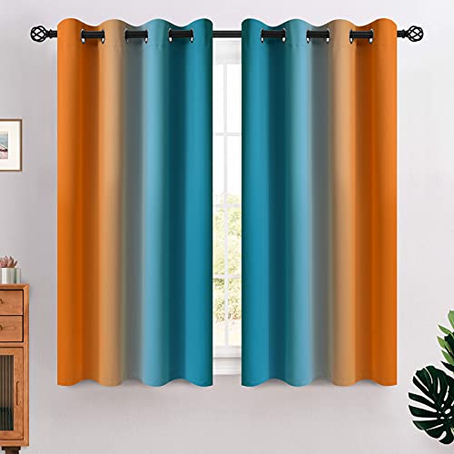 COSVIYA Grommet Ombre Room Darkening Curtains 54 inches Length for Kids/Girls Bedroom, Polyester Light Blocking Orange and Blue Gradient Window Drapes/Curtains for Living Room,2 Panels, 52x54 inches - Image 1