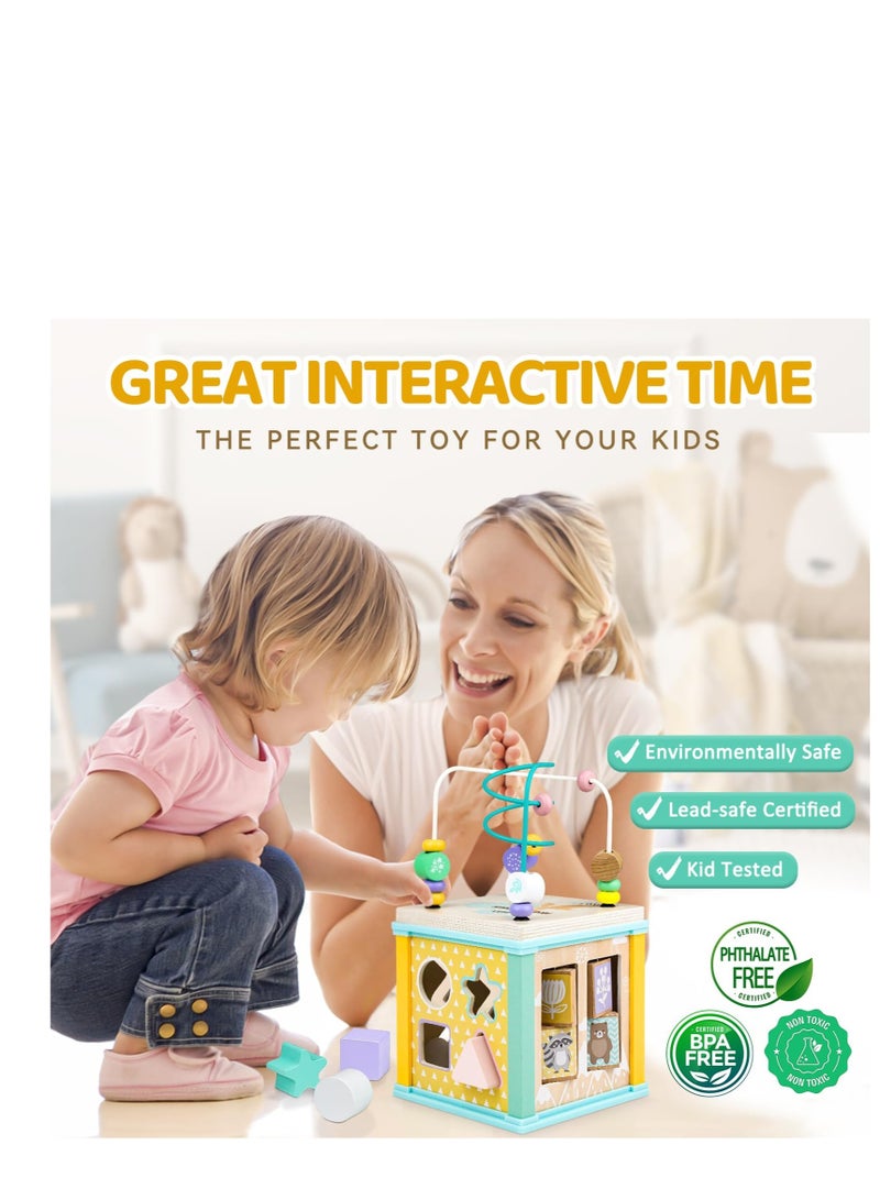 SYOSI Montessori Toys, Wooden Activity Cube, Baby Sensory Interactive Toys, Suitable for 1-2 Year Old Baby, Toddler, Kid, Boy Birthday Gift  - Image 5