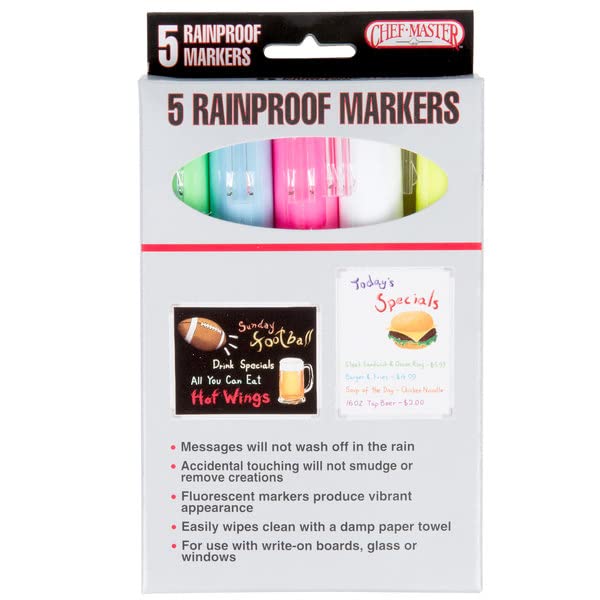 Chef-Master 90032 Waterproof Markers | 5 Different Vibrant Colors | Safe for Use on Outdoor Menu Signs | Smudge-proof & Rainproof Marker Pens | Easily Cleans with a Damp Cloth - Image 5