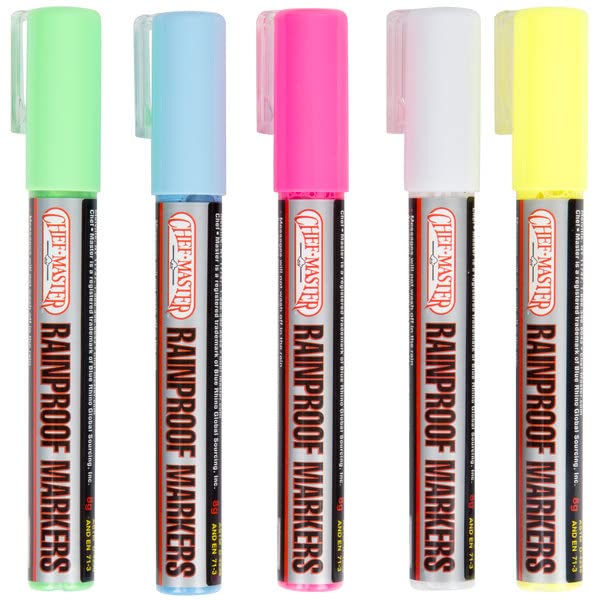 Chef-Master 90032 Waterproof Markers | 5 Different Vibrant Colors | Safe for Use on Outdoor Menu Signs | Smudge-proof & Rainproof Marker Pens | Easily Cleans with a Damp Cloth - Image 3