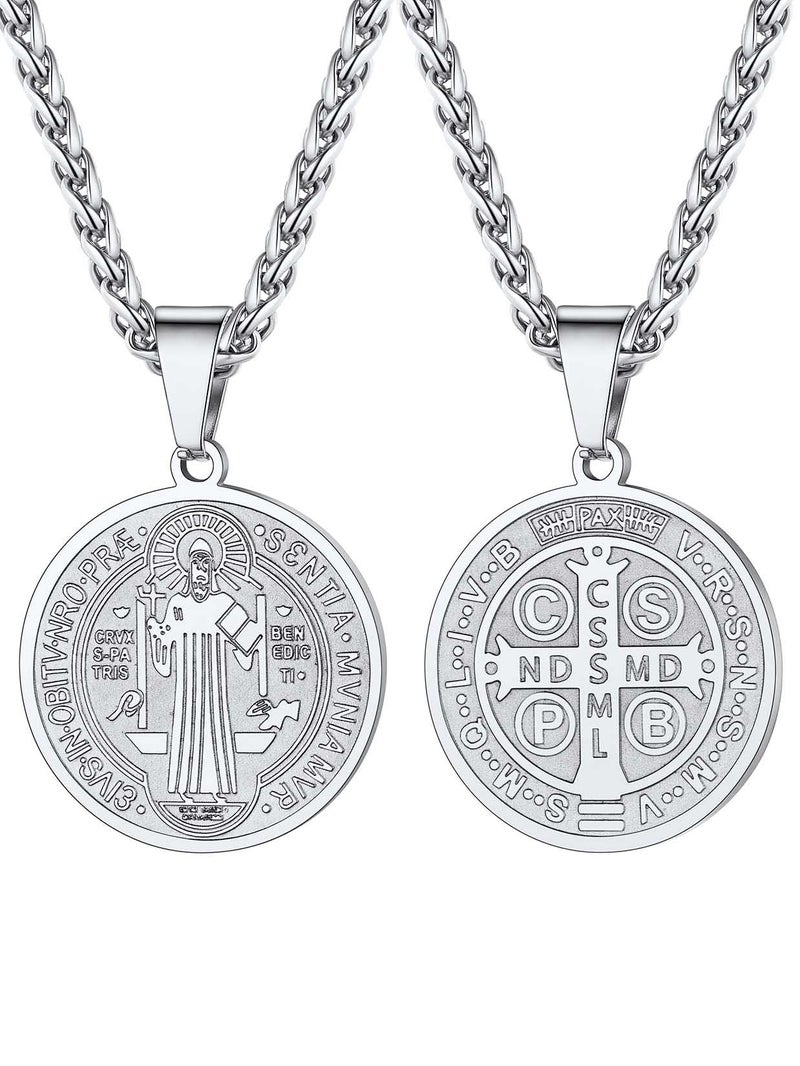 U7 Jewelry Stainless Steel Catholic Jewelry Round Coin Medal Pendant Saint Benedict Necklace for Men Women - Image 1