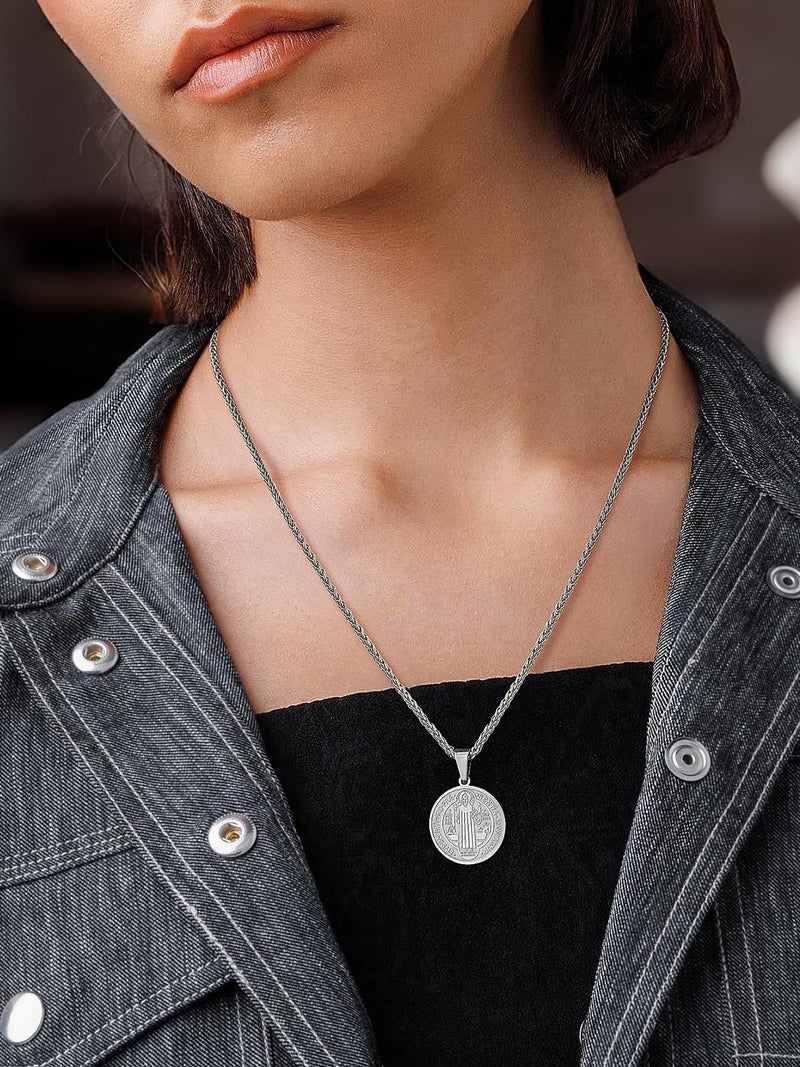 U7 Jewelry Stainless Steel Catholic Jewelry Round Coin Medal Pendant Saint Benedict Necklace for Men Women - Image 3