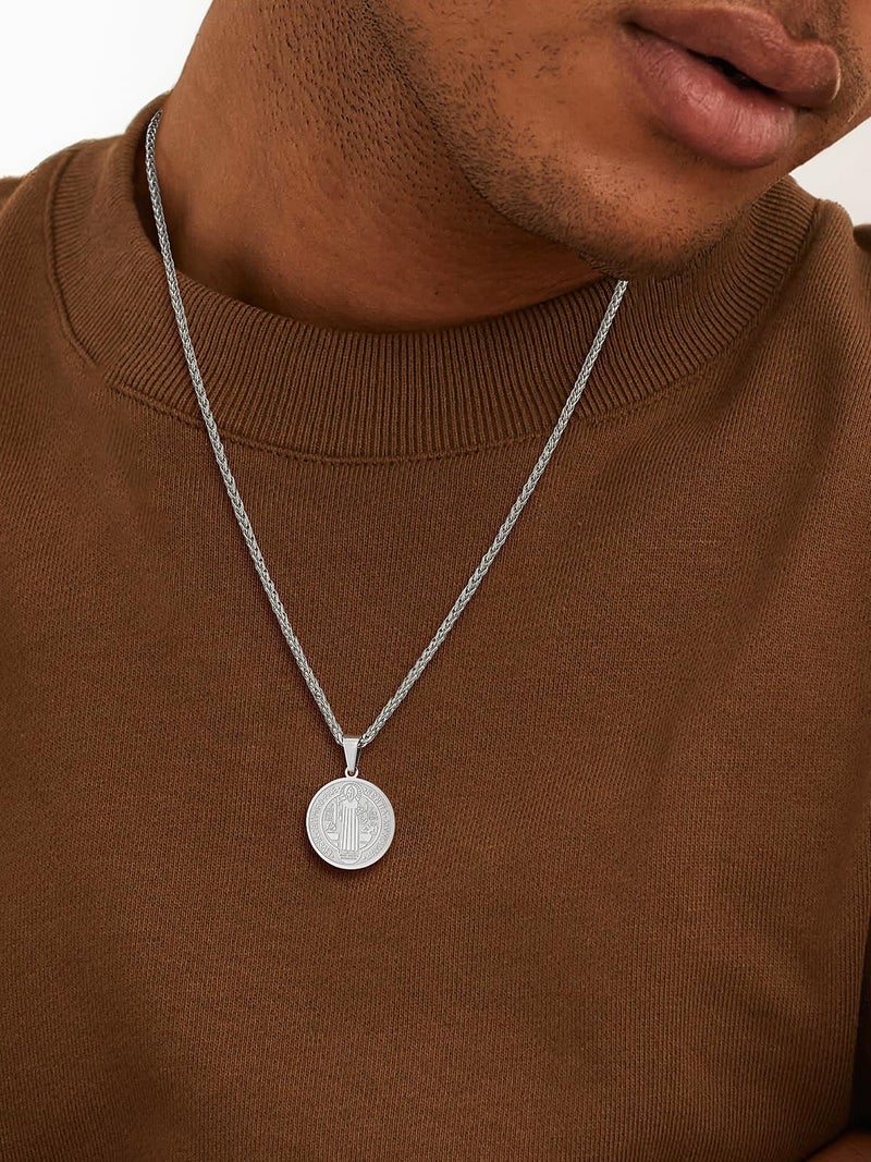 U7 Jewelry Stainless Steel Catholic Jewelry Round Coin Medal Pendant Saint Benedict Necklace for Men Women - Image 2