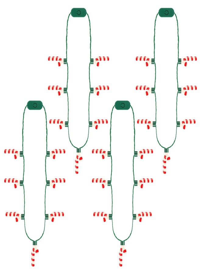 EOBOH 4PCS Light up Christmas Necklace, Christmas Necklace with Glow Candy Cane Accessories, 3D Light Xmas Necklaces with 7 Candy Cane Pendent, 3 Modes Xmas Necklaces Decor for Ugly Sweater Family Party - Image 1