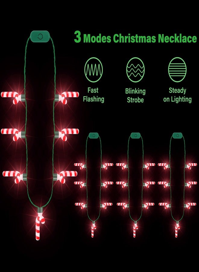 EOBOH 4PCS Light up Christmas Necklace, Christmas Necklace with Glow Candy Cane Accessories, 3D Light Xmas Necklaces with 7 Candy Cane Pendent, 3 Modes Xmas Necklaces Decor for Ugly Sweater Family Party - Image 3