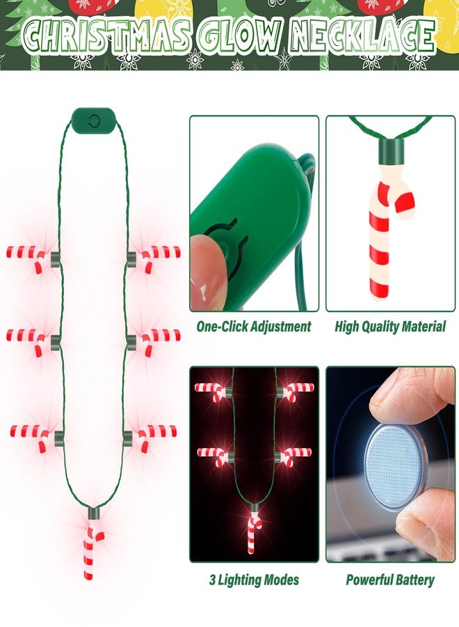 EOBOH 4PCS Light up Christmas Necklace, Christmas Necklace with Glow Candy Cane Accessories, 3D Light Xmas Necklaces with 7 Candy Cane Pendent, 3 Modes Xmas Necklaces Decor for Ugly Sweater Family Party - Image 2