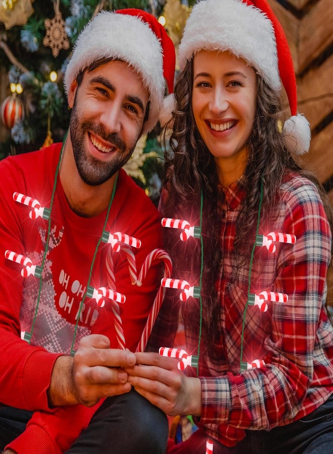 EOBOH 4PCS Light up Christmas Necklace, Christmas Necklace with Glow Candy Cane Accessories, 3D Light Xmas Necklaces with 7 Candy Cane Pendent, 3 Modes Xmas Necklaces Decor for Ugly Sweater Family Party - Image 4
