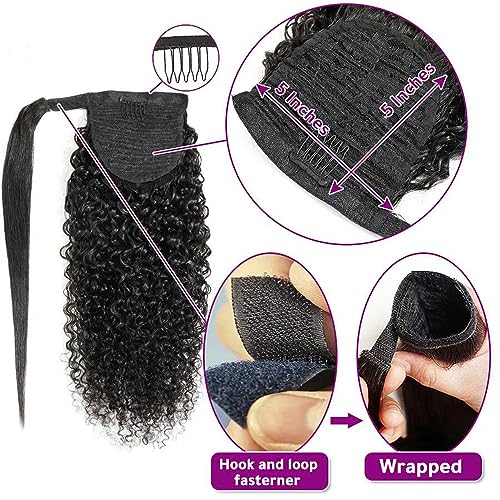 Seelaak Kinky Curly Human Hair Ponytail Extensions with Wrap Around 10A Brazilian Ponytail Human Hair Natural Black Brazilian Hair Pony Tail Extensionfor Black Women 18 Inch - Image 3