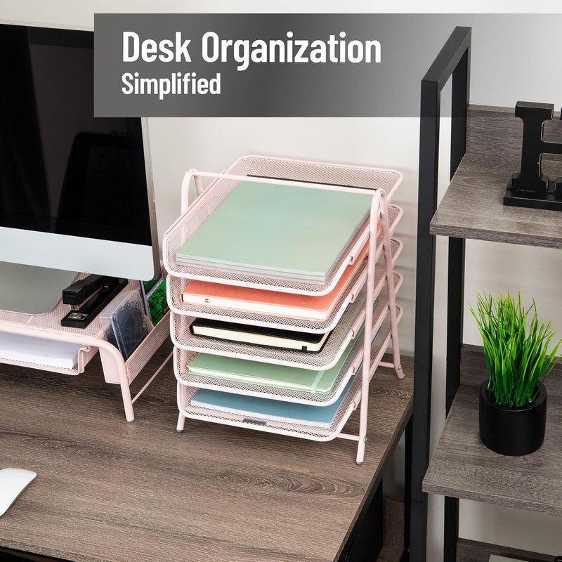 Mind Reader 5TPAPER-PNK Desk Organizer with 5 Sliding Trays for Letters, Documents, Mail, Files, Paper, Pink, 5 Tier - Image 2