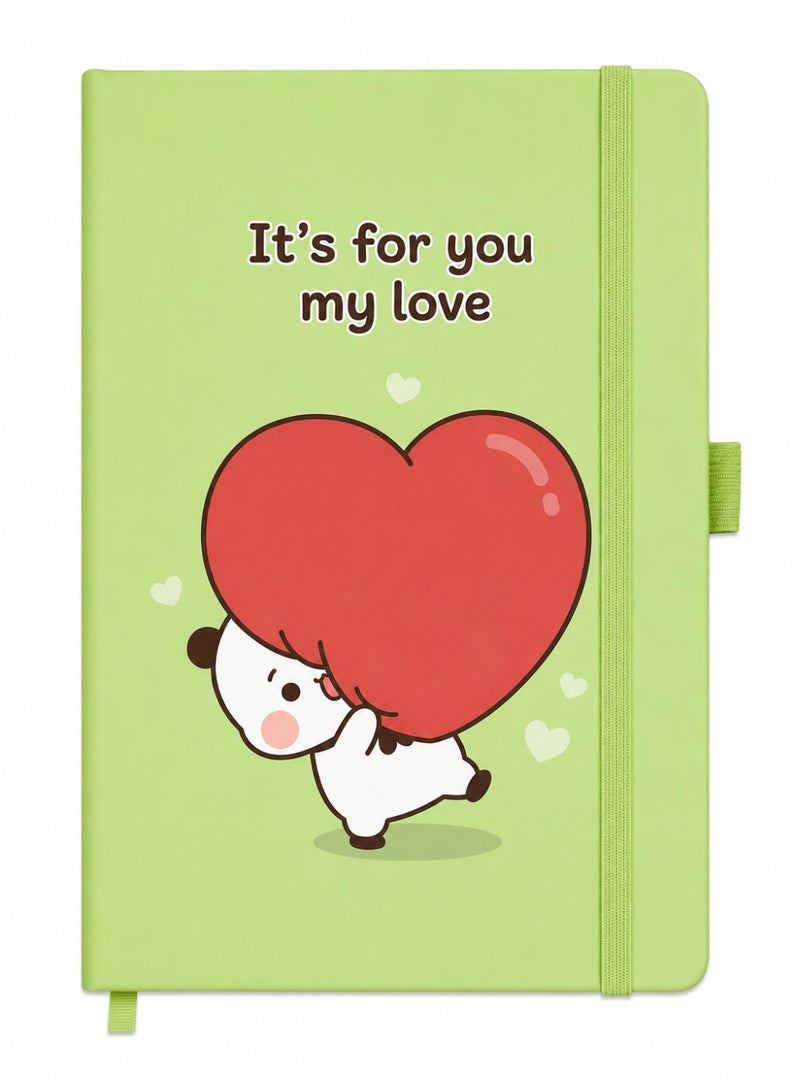 Bickerbond Bubu and Dudu "It's For You My Love" Hardcover Notebook - A5 Light Green Journal with Elastic Band & Pen Holder - Cute Panda Gift Stationery for Anniversaries & Birthdays - Image 1