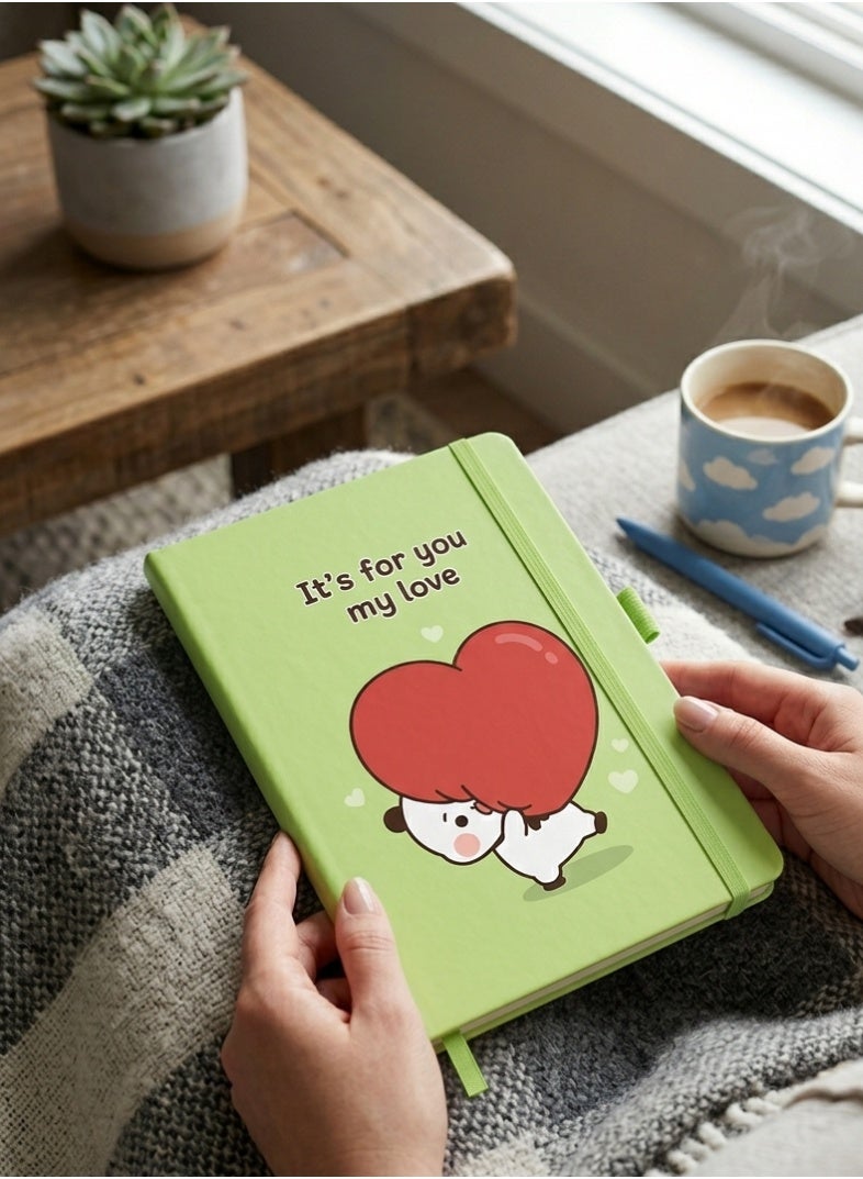 Bickerbond Bubu and Dudu "It's For You My Love" Hardcover Notebook - A5 Light Green Journal with Elastic Band & Pen Holder - Cute Panda Gift Stationery for Anniversaries & Birthdays - Image 2