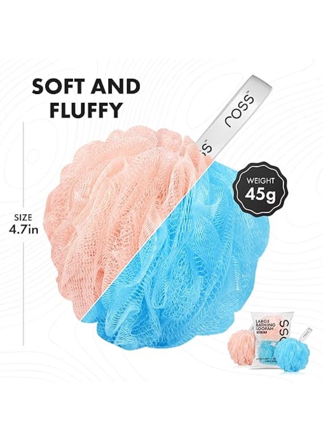 ross Large Bath Loofah Sponge Scrubber Exfoliator for High Lather Cleansing (Peach and Blue) - Image 3