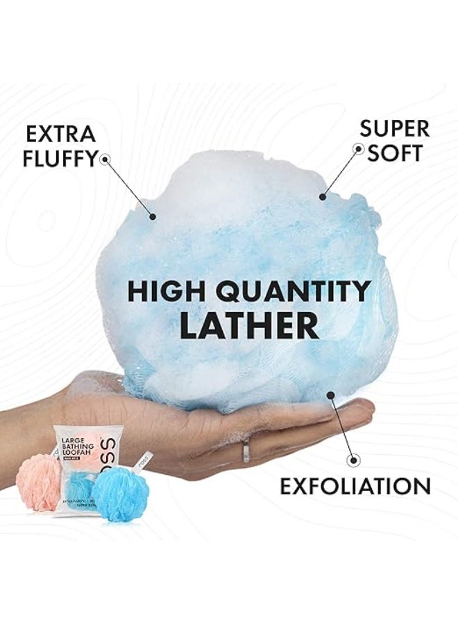 ross Large Bath Loofah Sponge Scrubber Exfoliator for High Lather Cleansing (Peach and Blue) - Image 2