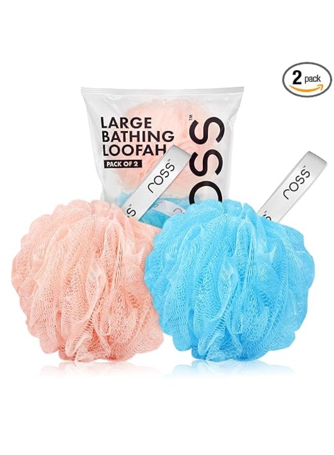 ross Large Bath Loofah Sponge Scrubber Exfoliator for High Lather Cleansing (Peach and Blue) - Image 1