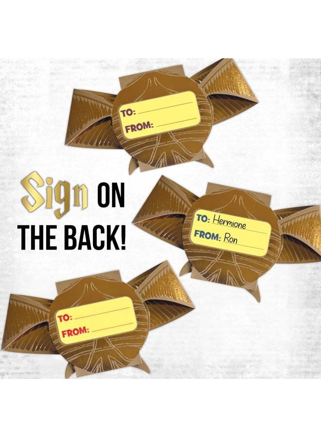 Harry Potter Golden Snitch Valentine's Day Card Set for Kids, 28 Card Pack & Envelopes - Shiny Gold Foil Snitch Cards with Fun Greetings - Great for School Classroom Exchange Parties - Boys & Girls - Image 4