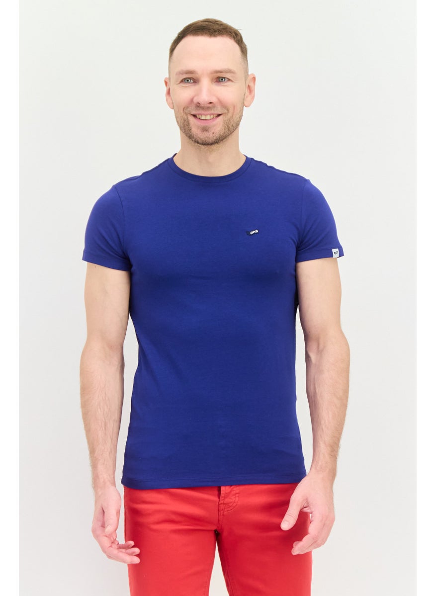 GAS - Men Crew Neck Short Sleeves Brand Logo T-Shirt, Blue - Image 1