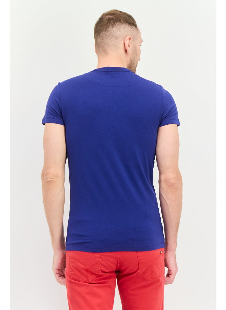 GAS - Men Crew Neck Short Sleeves Brand Logo T-Shirt, Blue - Image 1