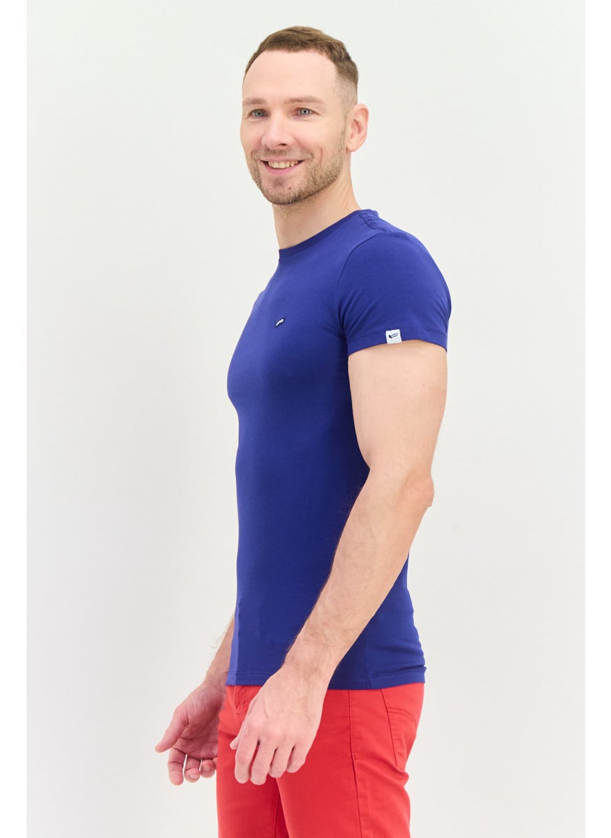 GAS - Men Crew Neck Short Sleeves Brand Logo T-Shirt, Blue - Image 1