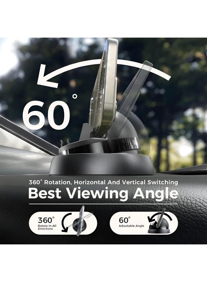 Car Phone Holder Mount with 360° Rotation and Adjustable Angle for Easy One-Hand Use, Black - Image 3