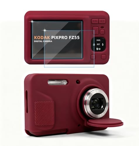 Frevyve Case for Kodak PIXPRO FZ55 Digital Camera Accessories, Soft Silicone Protective Case, Slim Fit Sleeve with Removable Lens Cover and Screen Protector, Lightweight, Anti-Scratch (Dark Red) - Image 1