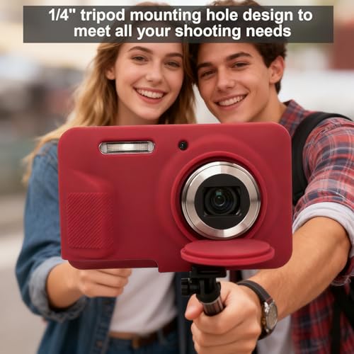 Frevyve Case for Kodak PIXPRO FZ55 Digital Camera Accessories, Soft Silicone Protective Case, Slim Fit Sleeve with Removable Lens Cover and Screen Protector, Lightweight, Anti-Scratch (Dark Red) - Image 2
