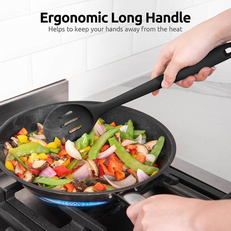 U-Taste Food Grade Slotted Cooking Spoon - 315°C Heat Resistant Long Silicone Mixing Scraping 34cm Spoon, Dishwasher Safe Rubber Utensil for Non-Stick Pan Cookware (Black), OP-EUSP04-M-BK-AE02 - Image 5
