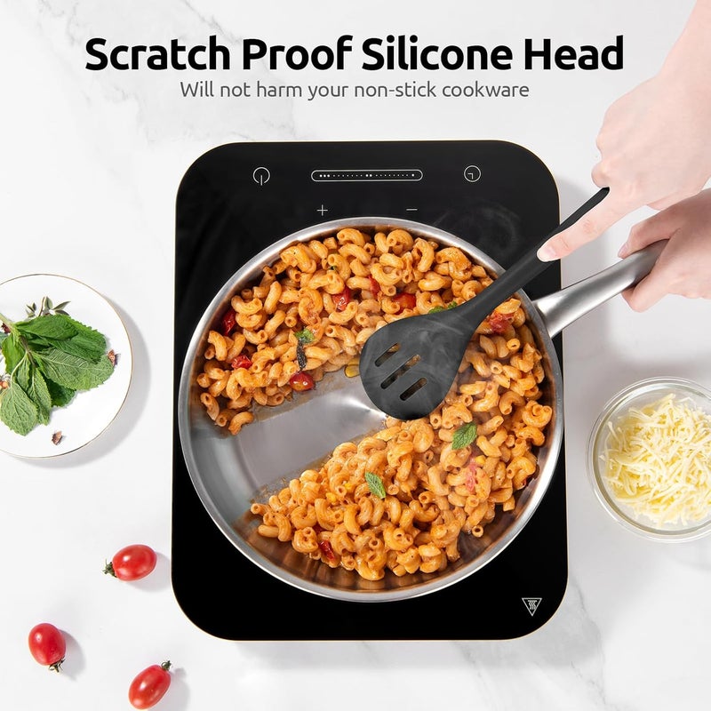U-Taste Food Grade Slotted Cooking Spoon - 315°C Heat Resistant Long Silicone Mixing Scraping 34cm Spoon, Dishwasher Safe Rubber Utensil for Non-Stick Pan Cookware (Black), OP-EUSP04-M-BK-AE02 - Image 4