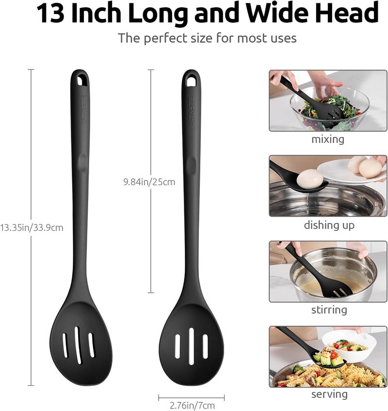 U-Taste Food Grade Slotted Cooking Spoon - 315°C Heat Resistant Long Silicone Mixing Scraping 34cm Spoon, Dishwasher Safe Rubber Utensil for Non-Stick Pan Cookware (Black), OP-EUSP04-M-BK-AE02 - Image 2