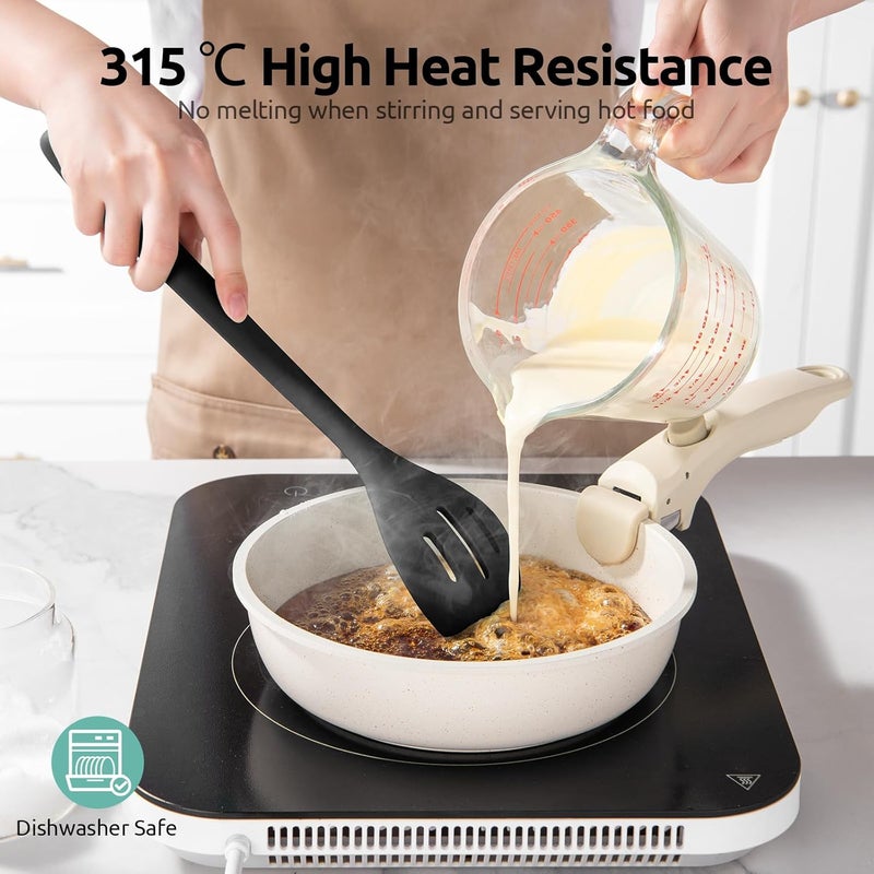 U-Taste Food Grade Slotted Cooking Spoon - 315°C Heat Resistant Long Silicone Mixing Scraping 34cm Spoon, Dishwasher Safe Rubber Utensil for Non-Stick Pan Cookware (Black), OP-EUSP04-M-BK-AE02 - Image 3